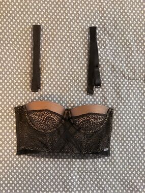Calvin Klein Black Lace Longline Strapless Bra Corset Removable Straps 32A